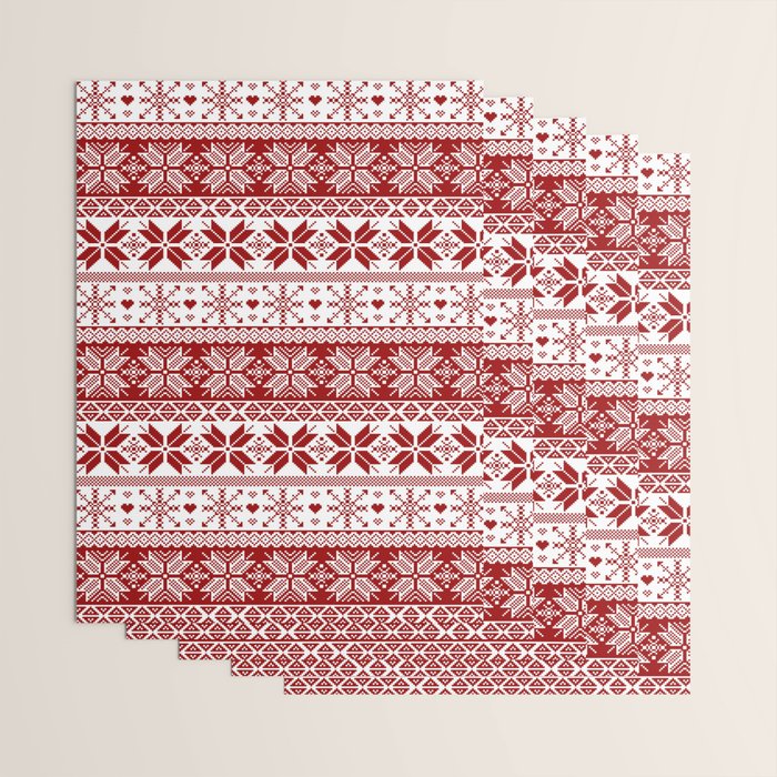 Red Winter Fair Isle Pattern Wrapping Paper Gallery Image 3
