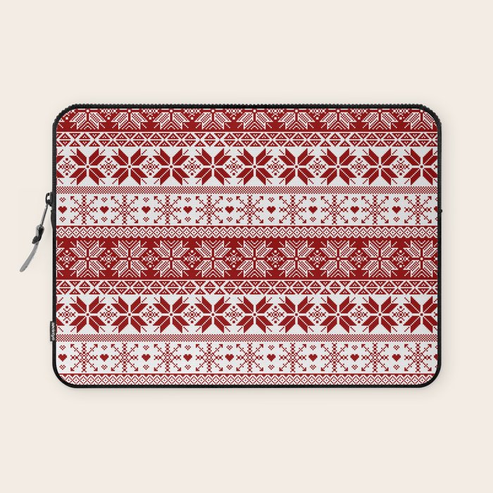 Red Winter Fair Isle Pattern Laptop Sleeve Gallery Image 1