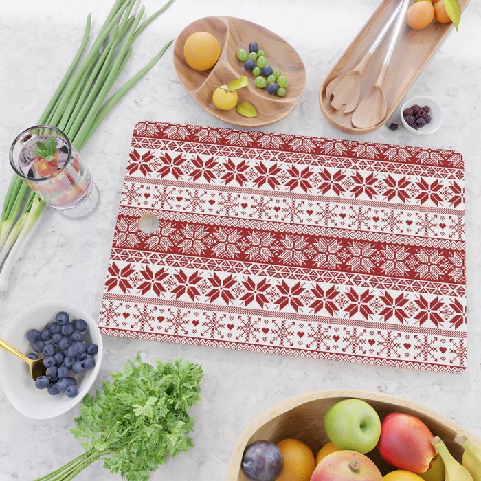 Red Winter Fair Isle Pattern Cutting Board Gallery Image 2