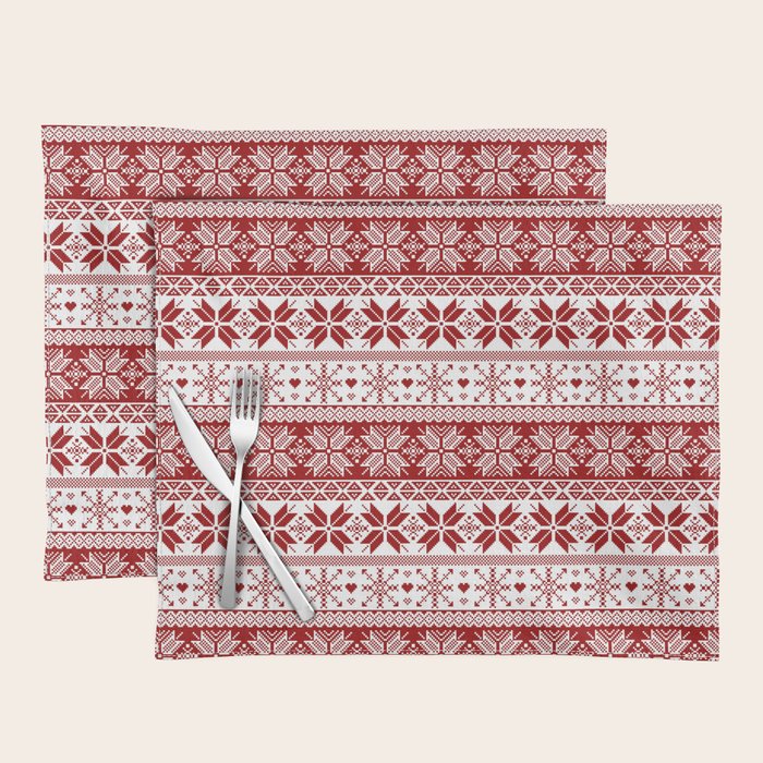 Red Winter Fair Isle Pattern Placemat Gallery Image 1