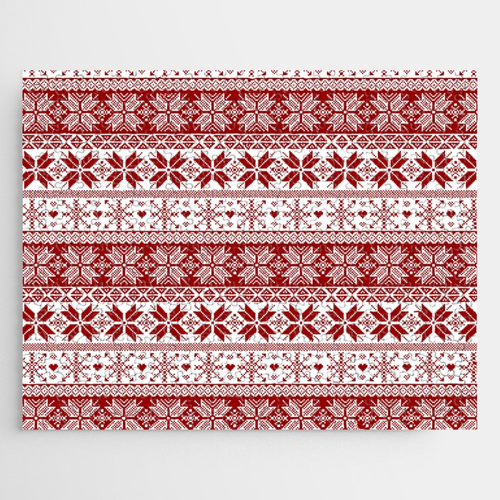 Red Winter Fair Isle Pattern Jigsaw Puzzle Gallery Image 1