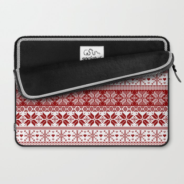 Red Winter Fair Isle Pattern Laptop Sleeve Gallery Image 2