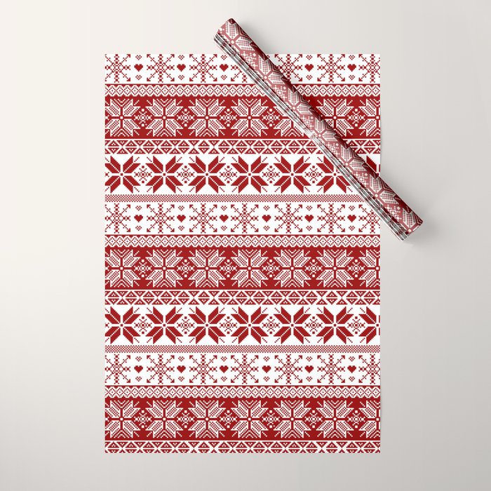 Red Winter Fair Isle Pattern Wrapping Paper Gallery Image 1