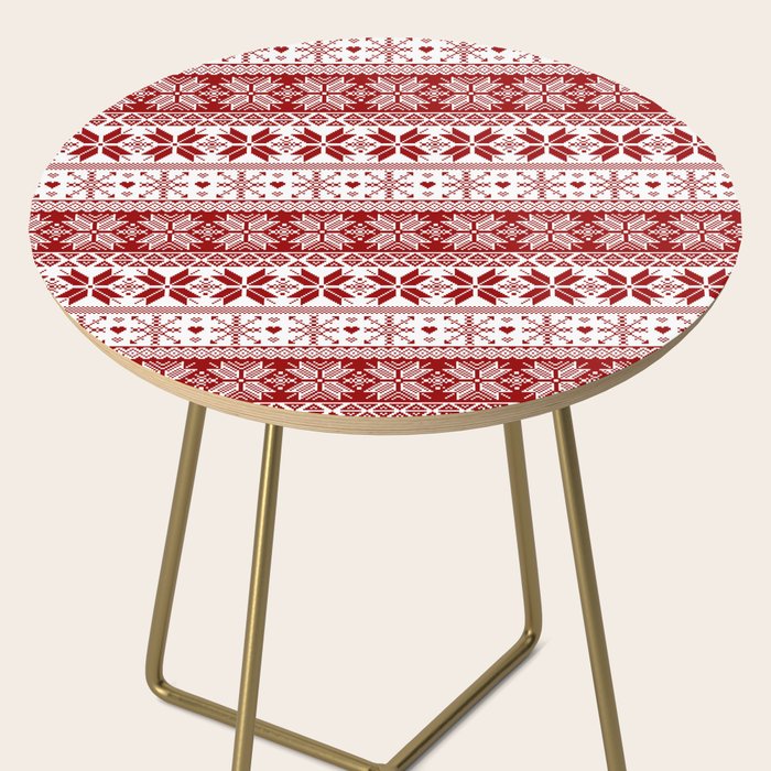 Red Winter Fair Isle Pattern Side Table Gallery Image 2