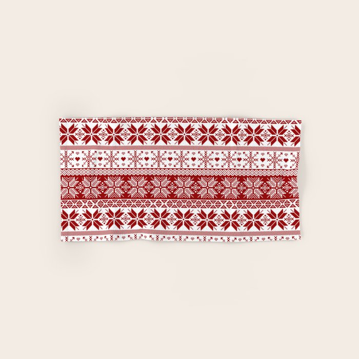Red Winter Fair Isle Pattern Bath Towel Gallery Image 1