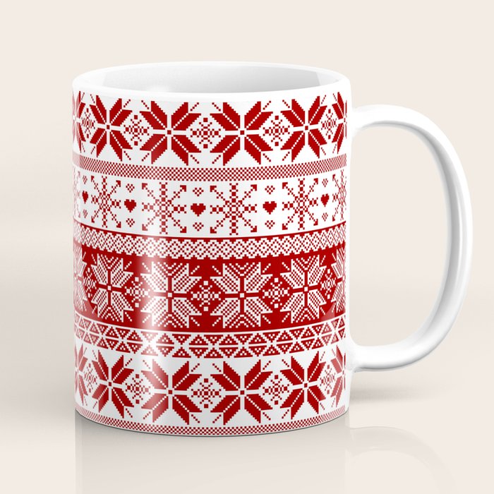 Red Winter Fair Isle Pattern Coffee Mug Gallery Image 1