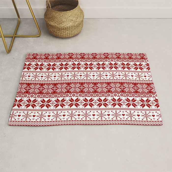 Red Winter Fair Isle Pattern Rug Gallery Image 1