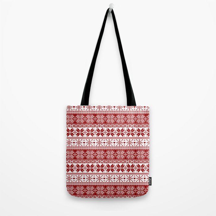 Red Winter Fair Isle Pattern Tote Bag Gallery Image 2