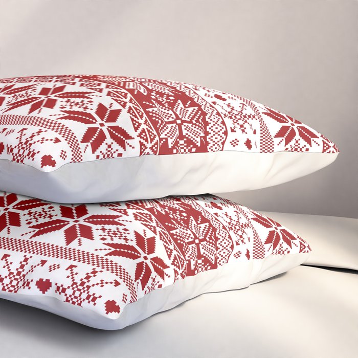 Red Winter Fair Isle Pattern Pillow Sham Gallery Image 3
