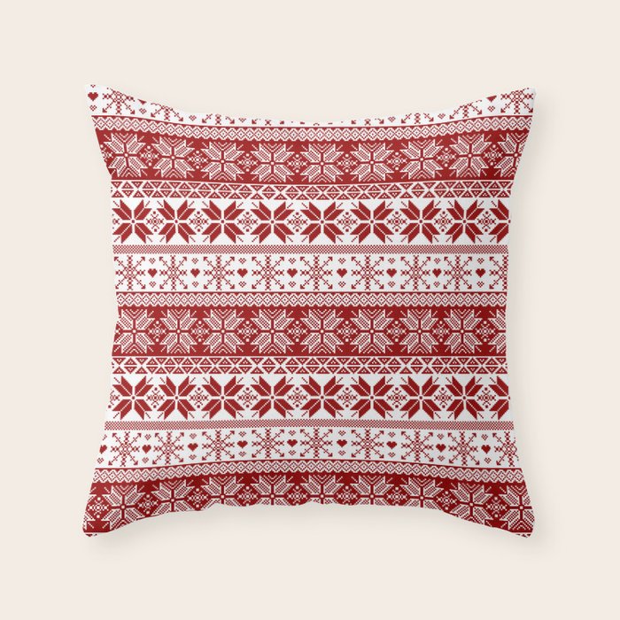 Red Winter Fair Isle Pattern Throw Pillow Gallery Image 6