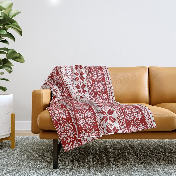 Red Winter Fair Isle Pattern Throw Blanket Gallery Image 1