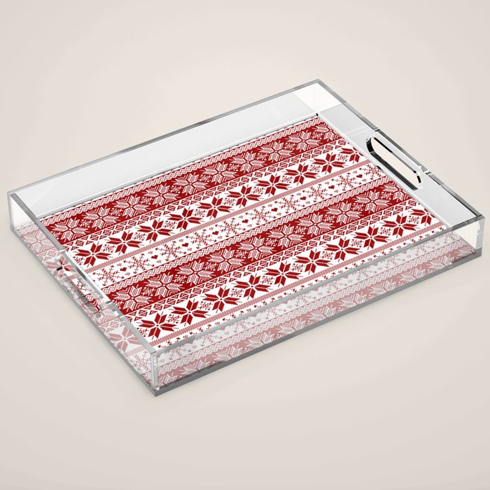 Red Winter Fair Isle Pattern Acrylic Tray Gallery Image 1