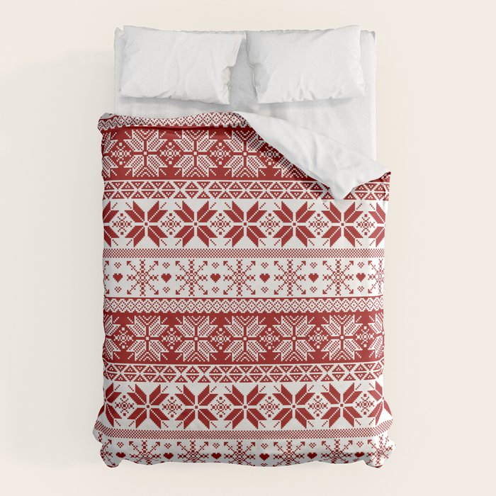 Red Winter Fair Isle Pattern Duvet Cover Gallery Image 6