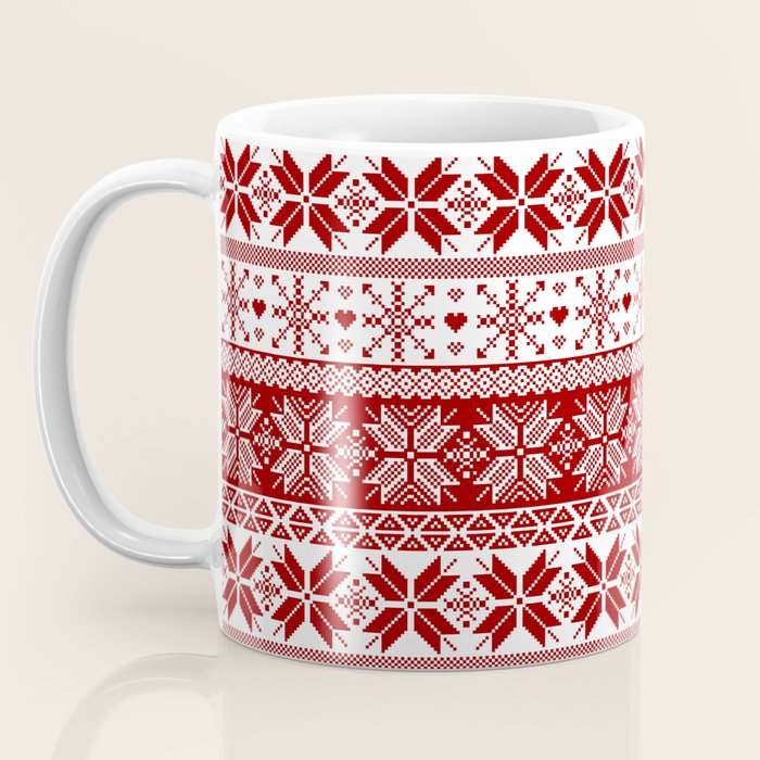 Red Winter Fair Isle Pattern Coffee Mug Gallery Image 3