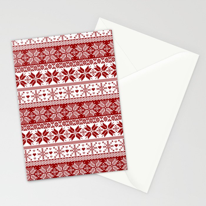 Red Winter Fair Isle Pattern Stationery Card Gallery Image 2