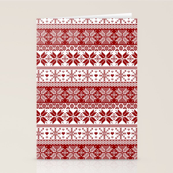 Red Winter Fair Isle Pattern Stationery Card Gallery Image 1