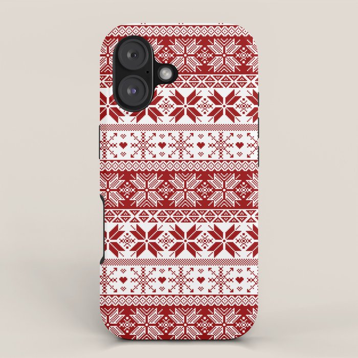 Red Winter Fair Isle Pattern iPhone Case Gallery Image 1