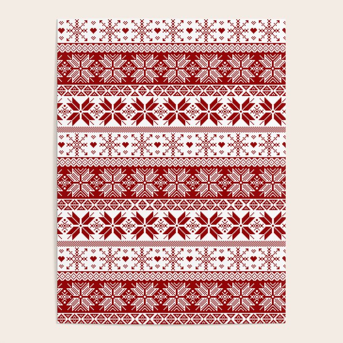 Red Winter Fair Isle Pattern Poster Gallery Image 4