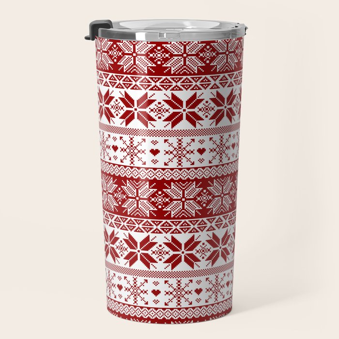 Red Winter Fair Isle Pattern Travel Mug Gallery Image 3