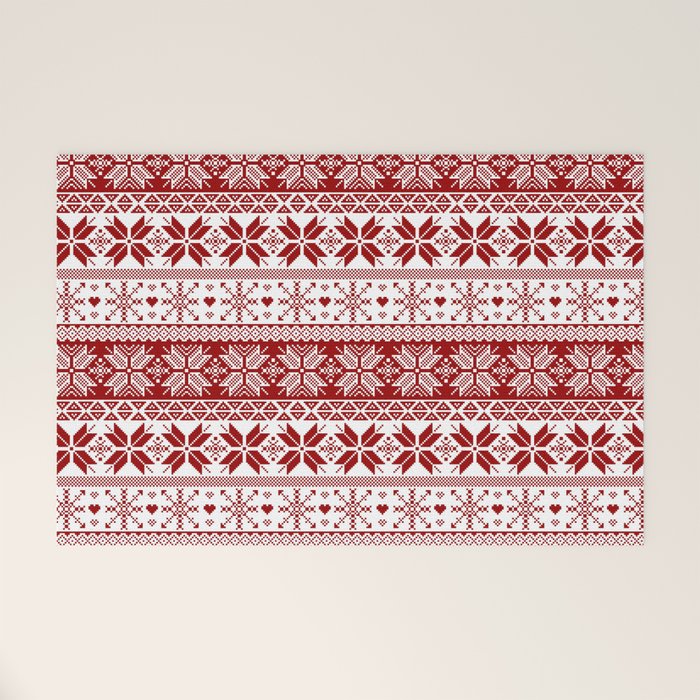 Red Winter Fair Isle Pattern Welcome Mat Gallery Image 1