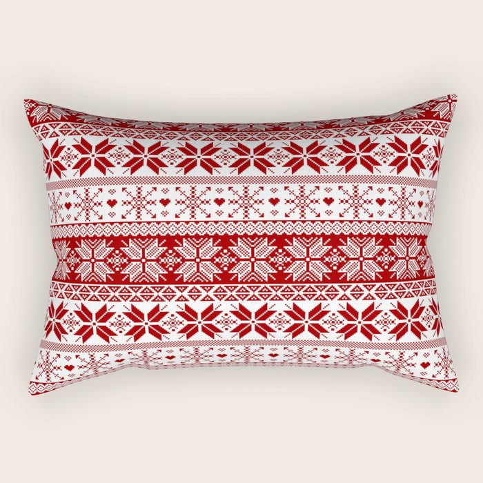 Red Winter Fair Isle Pattern Rectangular Pillow Gallery Image 2