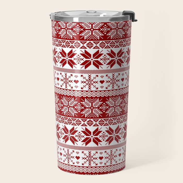 Red Winter Fair Isle Pattern Travel Mug Gallery Image 2