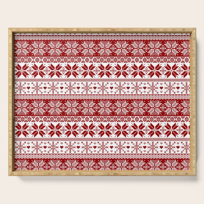 Red Winter Fair Isle Pattern Serving Tray Gallery Image 1