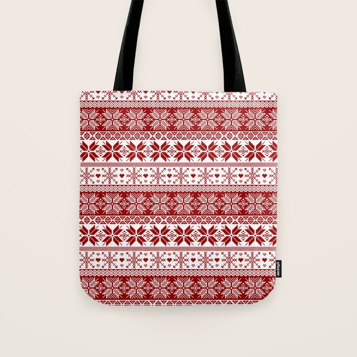 Red Winter Fair Isle Pattern Tote Bag Gallery Image 1