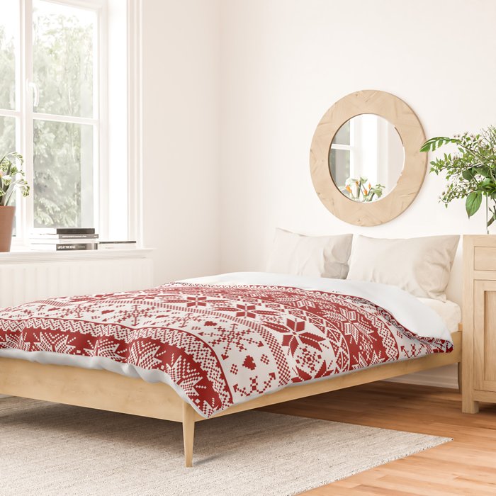 Red Winter Fair Isle Pattern Duvet Cover Gallery Image 2