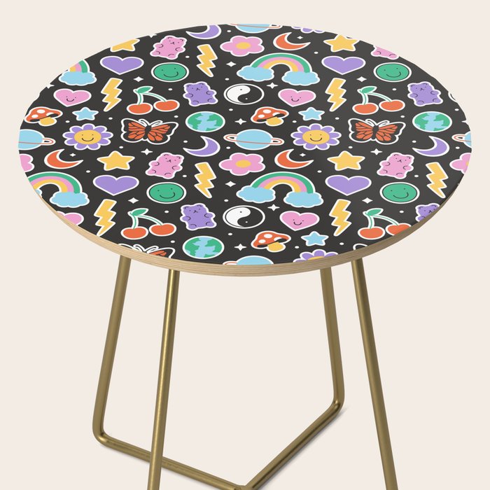 Fun retro cartoon doodle sticker pattern Side Table Gallery Image 2