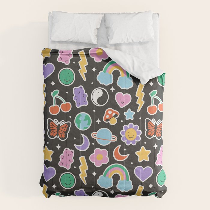 Fun retro cartoon doodle sticker pattern Comforter Gallery Image 6