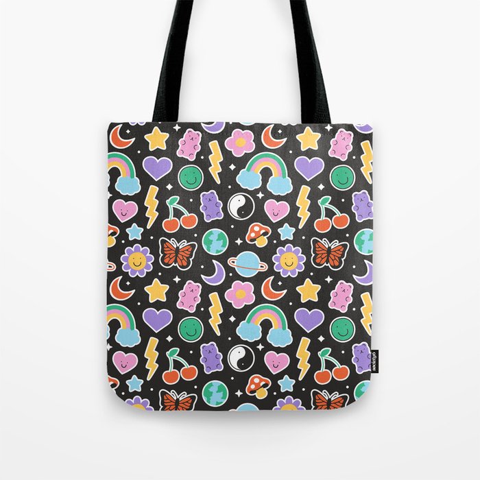 Fun retro cartoon doodle sticker pattern Tote Bag Gallery Image 1