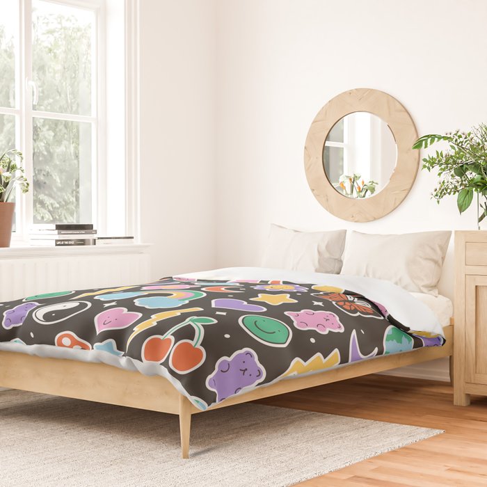 Fun retro cartoon doodle sticker pattern Duvet Cover Gallery Image 2