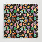 Fun retro cartoon doodle sticker pattern Wood Wall Art Gallery Image 1