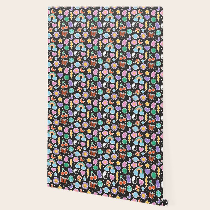 Fun retro cartoon doodle sticker pattern Wallpaper Gallery Image 2