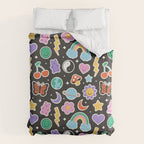 Fun retro cartoon doodle sticker pattern Duvet Cover Gallery Image 6