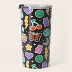 Fun retro cartoon doodle sticker pattern Travel Mug Gallery Image 3