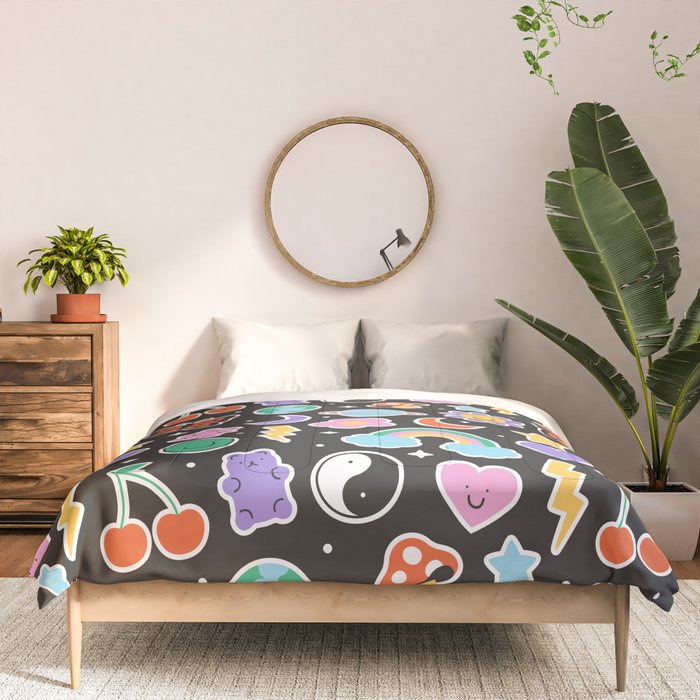 Fun retro cartoon doodle sticker pattern Comforter Gallery Image 3