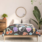 Fun retro cartoon doodle sticker pattern Comforter Gallery Image 3