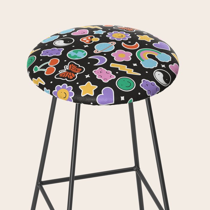 Fun retro cartoon doodle sticker pattern Stool Gallery Image 2