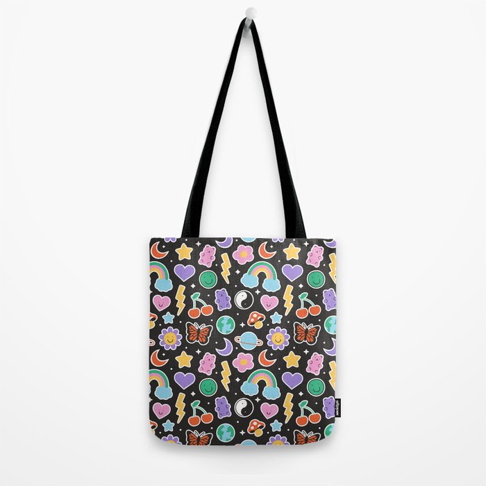 Fun retro cartoon doodle sticker pattern Tote Bag Gallery Image 2