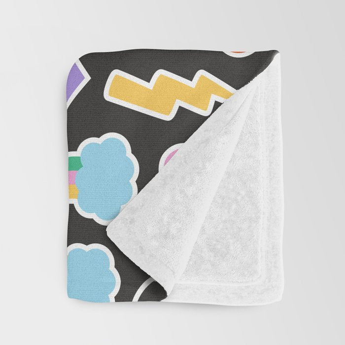 Fun retro cartoon doodle sticker pattern Throw Blanket Gallery Image 3