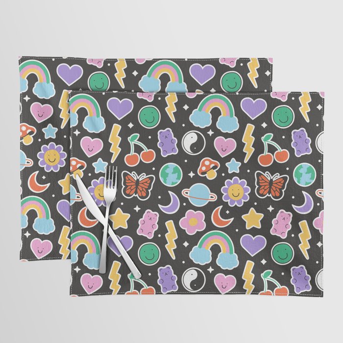 Fun retro cartoon doodle sticker pattern Placemat Gallery Image 1