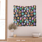 Fun retro cartoon doodle sticker pattern Wall Tapestry Gallery Image 2