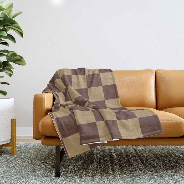 Chocolate x Wheatberry Mixed Checker Throw Blanket Gallery Image 1