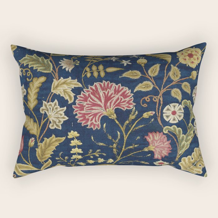 Crewel Carnations Vintage Floral Vector Pattern Rectangular Pillow Gallery Image 2