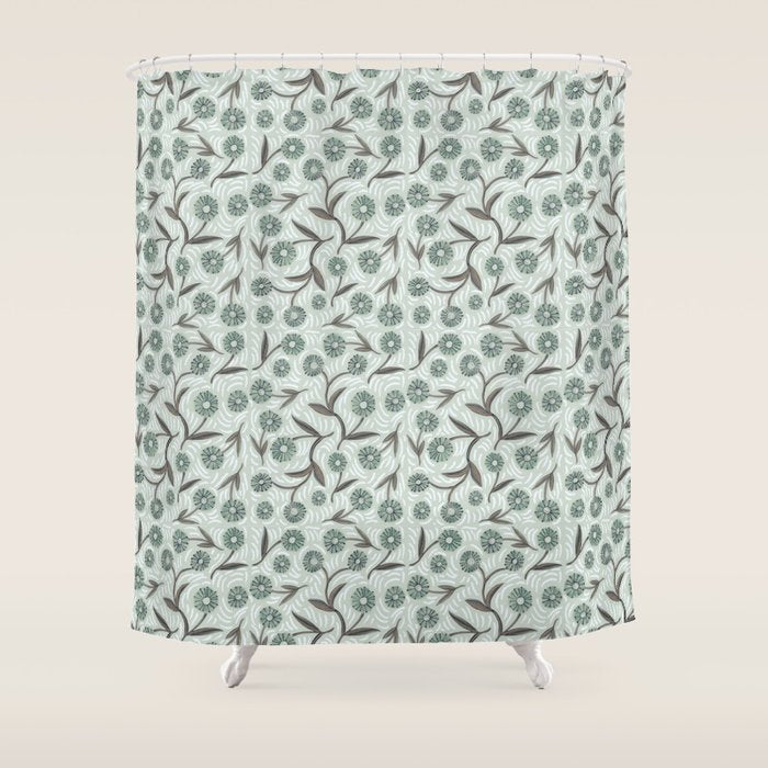 Tipsy Daisies on Celadon  Shower Curtain Gallery Image 1