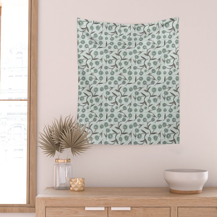 Tipsy Daisies on Celadon  Wall Tapestry Gallery Image 2