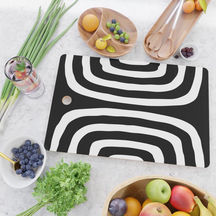 Mid Century Modern Abstract Composition 327 Black and White Cutting Board Gallery Image 2