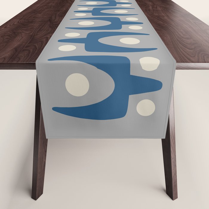 Mid Century Modern Abstract Pattern 147 Scandi Gray and Blue Table Runner Gallery Image 1